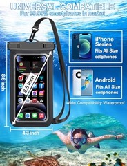 Up to 8.3″ 2 Pack Black White Universal Waterproof Phone Pouch, Large Phone