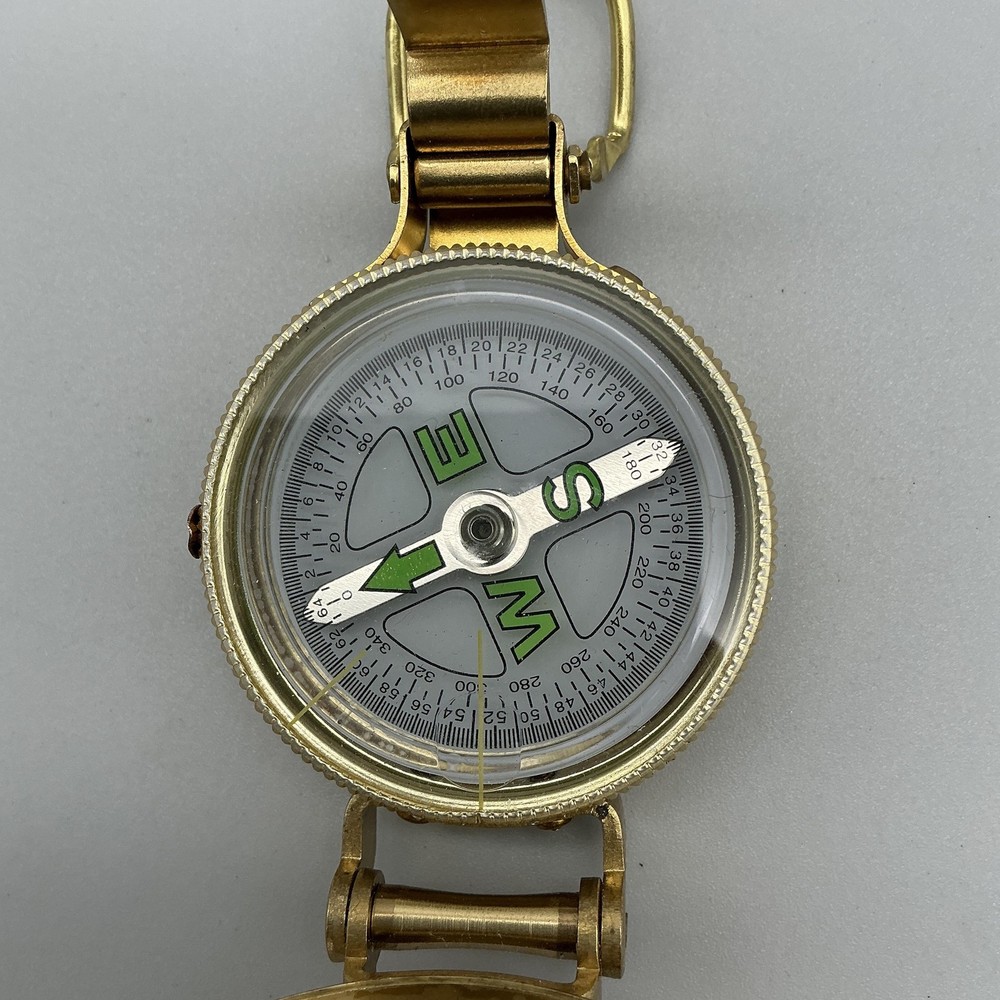 Brass Lensatic Compass Pocket 50mm Military Hiking Sighting Gold Tone Camping