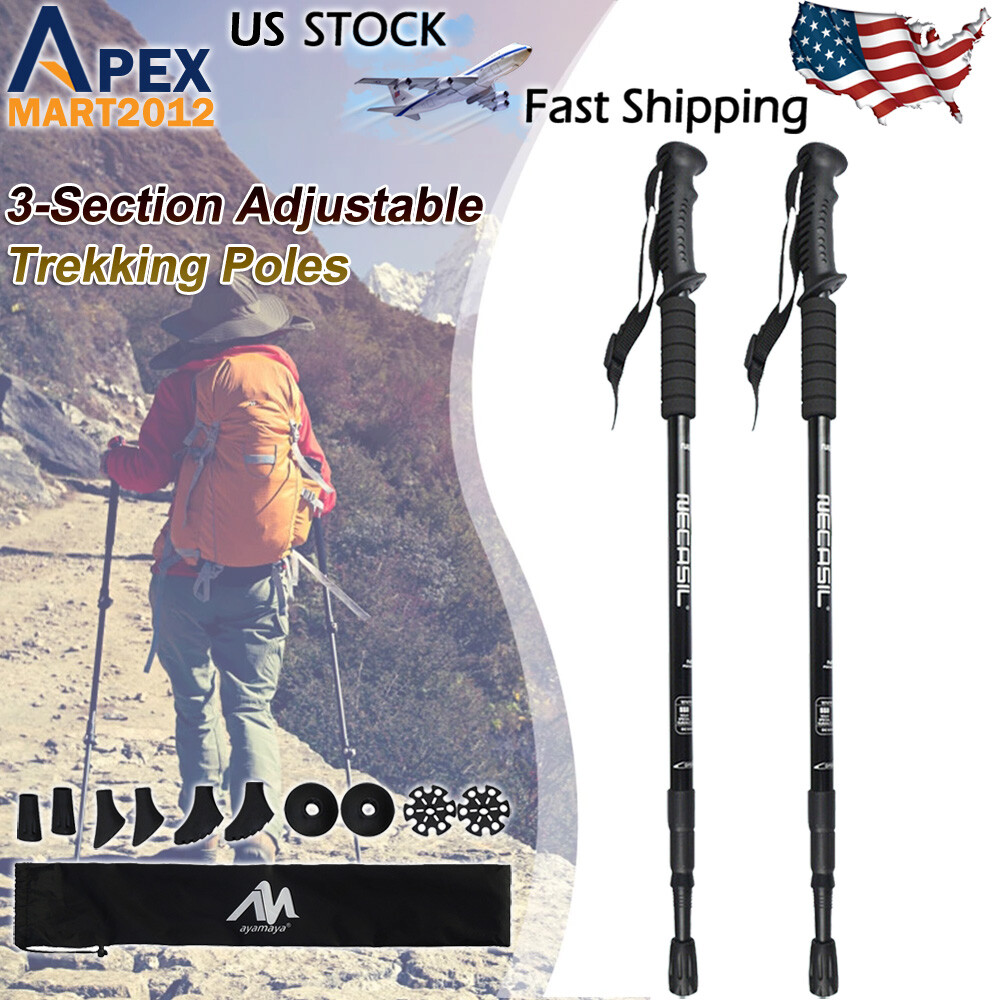 2PC Trekking Poles Nordic Walking Sticks Adjustable Anti-shock Hiking Alpenstock