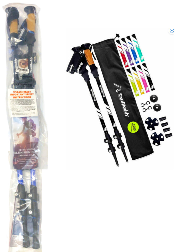 Trailbuddy Walking Trekking Poles (Pair) Black/Blue – Aluminum with Cork Handles