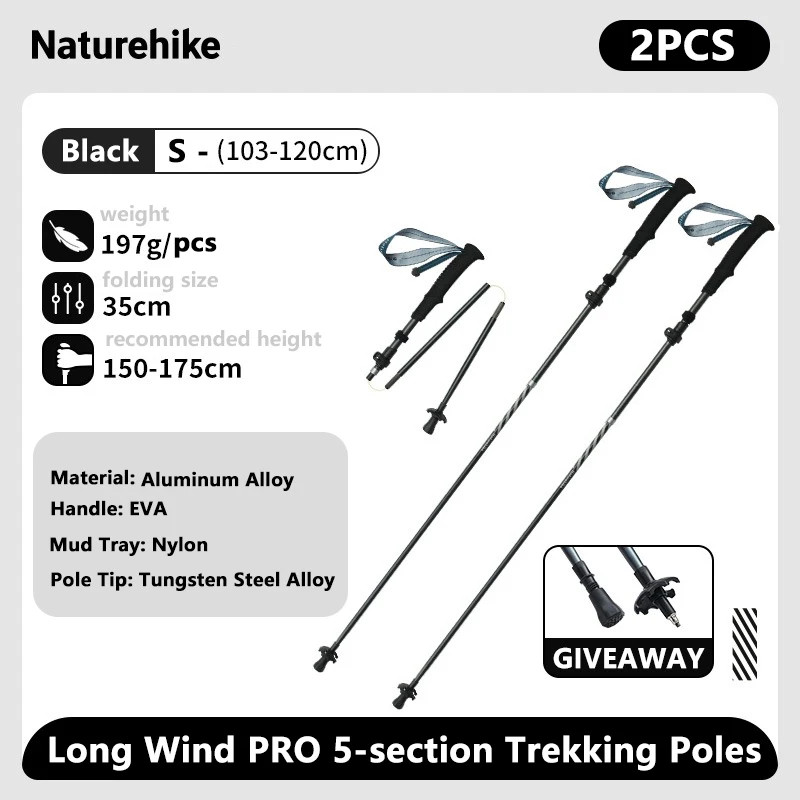 Naturehike Carbon Fiber Trekking Poles Ultralight Folding Hiking Sticks