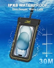 2-in-1 Waterproof Phone Pouch & Phone Armband Floating, Underwater Water Black