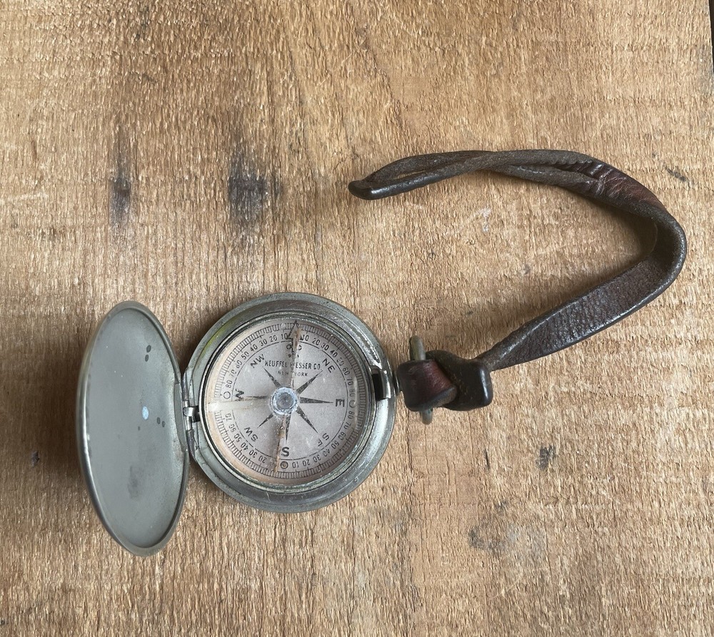 Antique 1910s-20s Keuffel Esser Co Pocket Compass w Leather Strap Hunting Survey