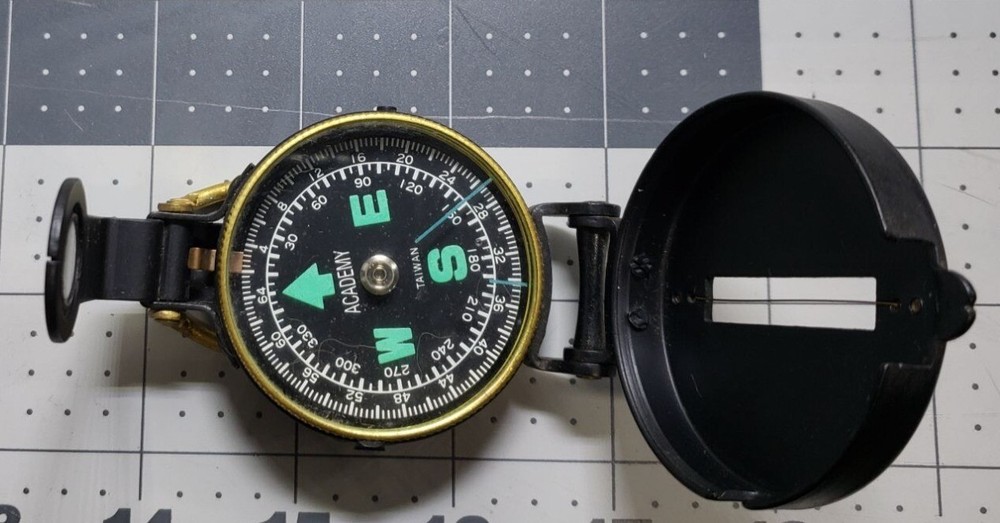 Engineer Academy Lensatic Compass Black Brass, Hiking, Camping, Vintage MCM