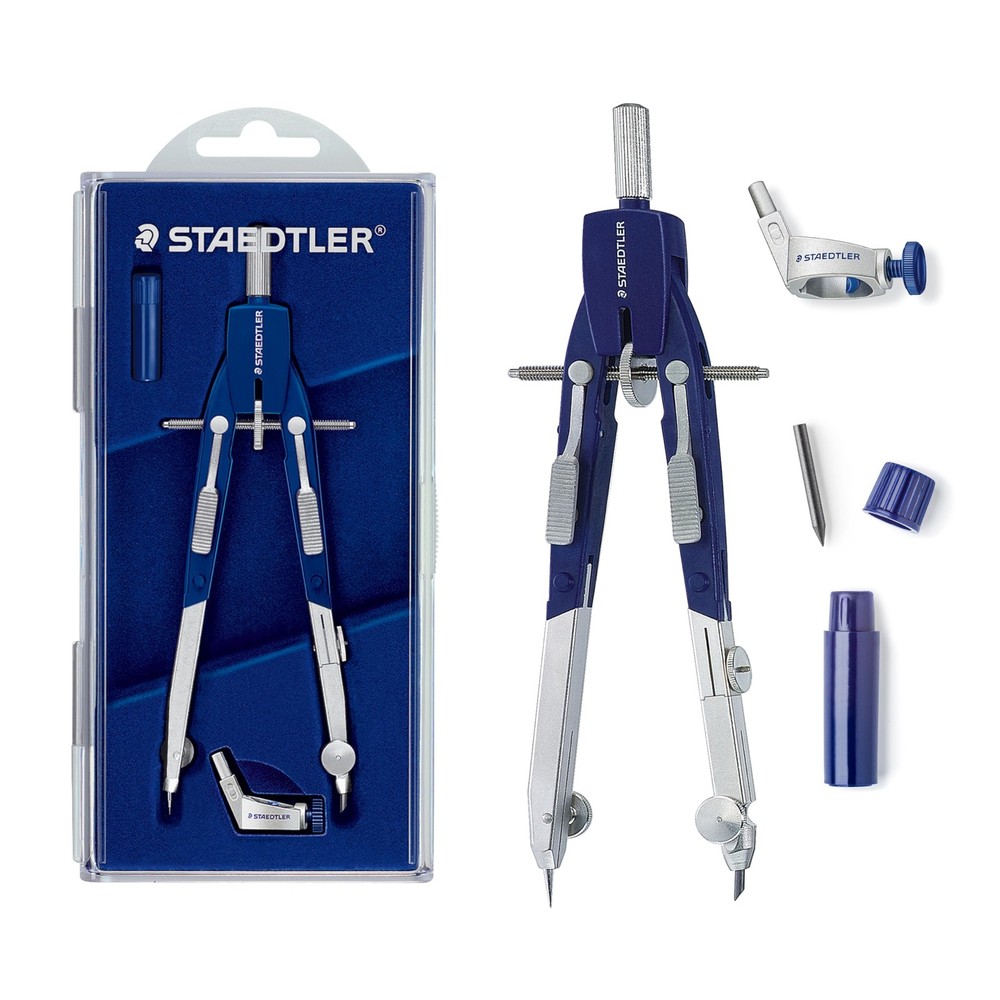 STAEDTLER Comfort Metal Quick Setting 6″ Compass 2 Piece Set Universal Adapte…