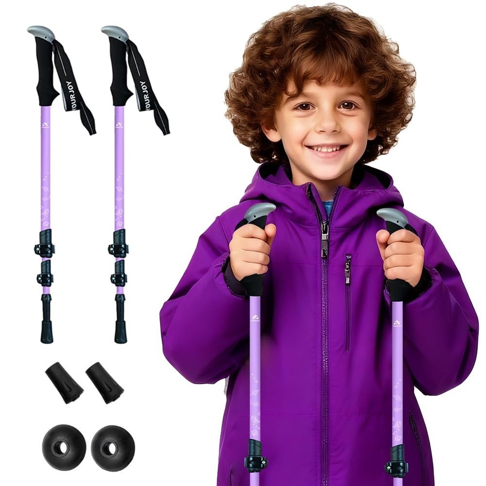 Yourjoy Hiking Trekking Poles for Kids, 2 Pack Anti Shock, A-Kids-lightpurple