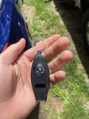 Multifunction Compass Keychain 4 in 1 Whistle Magnifier Compass Thermometer NEW