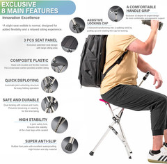 Ta-Da Chair Series 1 Pro, Portable Trekking Hiking Pole, Folding Walking Stick w