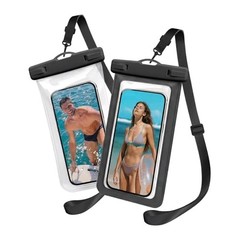 2 Pack [Adjustable lanyards] IPX8 Waterproof Phone Regular Black+Transparent
