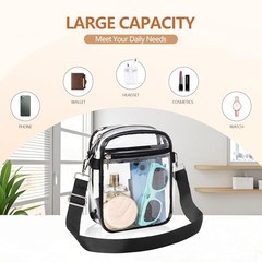 Clear Bag for Stadium Events, Clear Purse with Removable Strap, Black Strap