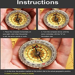 Camping Survival Compass for Hiking,Small Golden Pocket Compass for Kids,Glow