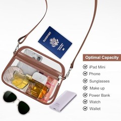 Clear Bag for Stadium Events Clear Sports Fan Handbags Medium Coffee Brown