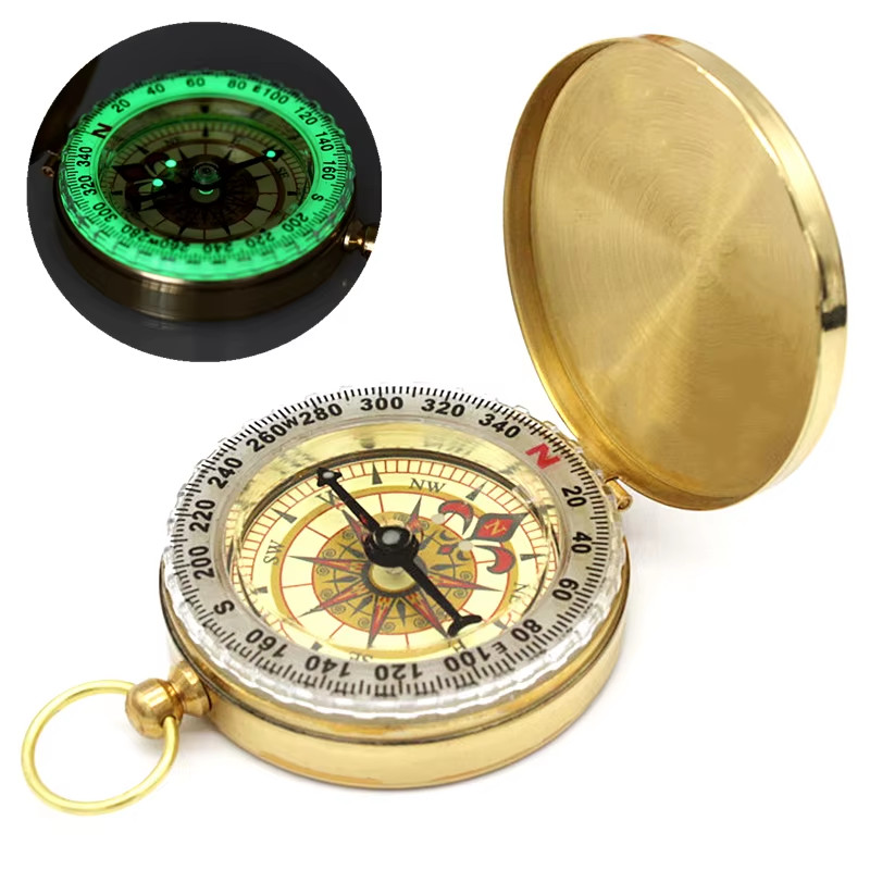 High Quality Camping Hiking Pocket Brass Golden Compass Portable Compass Navigat