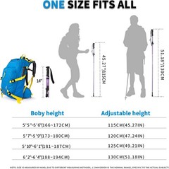 Lightweight Aluminum Adjustable Trekking Poles for Hiking, 1 Pair