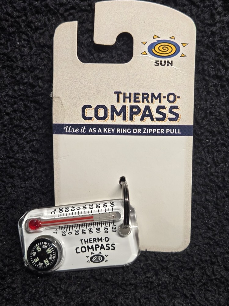Sun Company Therm-O-Compass #802 Key Ring Zipper Pull Thermometer Compass…