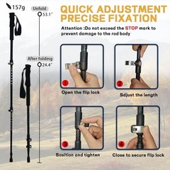 Carbon Fiber Trekking Poles 2 Pcs Ultra Lightweight Telescopic Collapsible