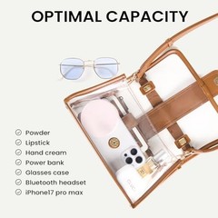 Clear Bag for Stadium Events Crossbody Purses for Women Stadium Approved Brown