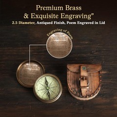 Antiqued Brass Poem Compass with Leather Case for Outdoor Adventures