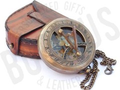 Nautical compass, custom engraved with wooden or leather pouch, camping, hiking