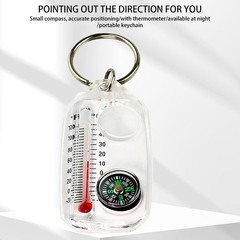 Glow-in-the-Dark Zipper Pull Compass & Thermometer Camping Survival Hanger Ring