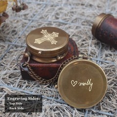 PERSONALIZED BRASS COMPASS WITH LEATHER BE STRONG BIBLE VERSE JOSHUA 1:9