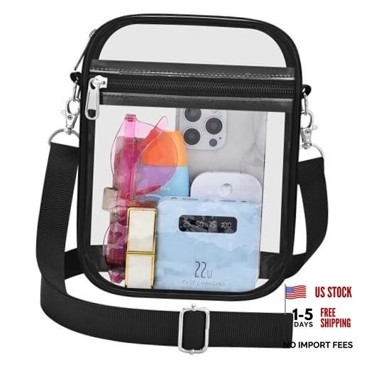 Clear Stadium Bag 12×12×6 Policy Compliant Transparent Crossbody Small Black