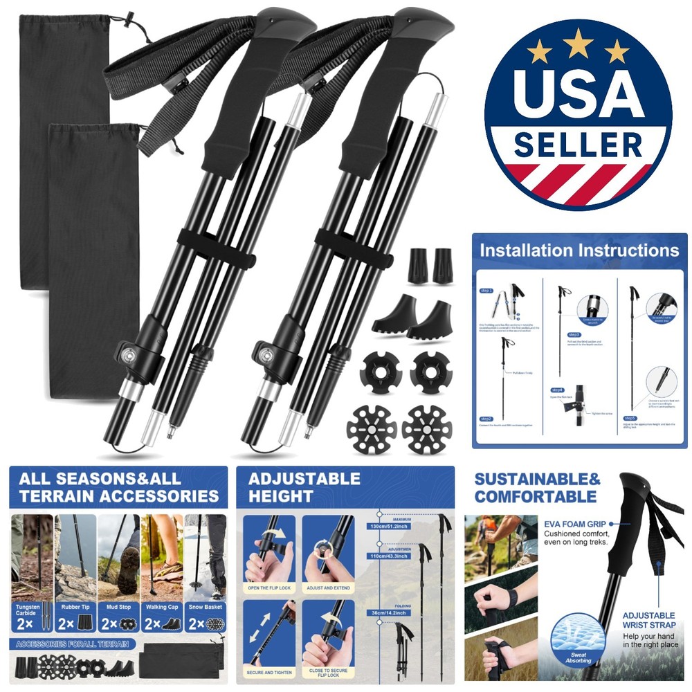 Sturdy Hiking Poles with Carbon Steel Tips – Lightweight and Adjustable Design