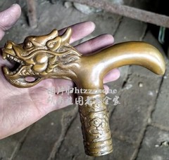 Solid Brass Chinese Dragon Head Statue Walking Stick Cane Handle Top Topper