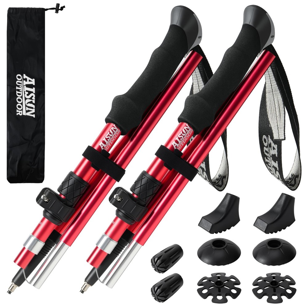 AISUNOURDOOR Lightweight Adjustable Trekking Poles, Aluminum 51inch, Red 2