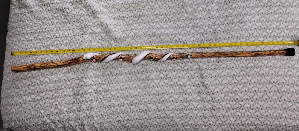 Collectable hand carved twisted painted walking stick Hocking hills safety end