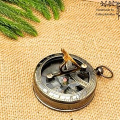 Engravable Brass Pocket Sundial Compass Nautical Antique Style Marine Compass Br