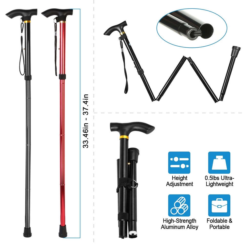 Aluminum Metal Walking Stick Easy Adjustable Folding Collapsible Travel Cane Lot