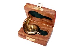 Vintage Brass Nautical Compass with Wooden Box, Magnetic Direction Finder, An…