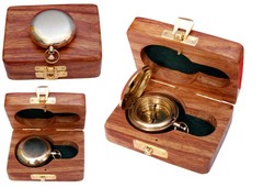 Vintage Brass Nautical Compass with Wooden Box, Magnetic Direction Finder, An…