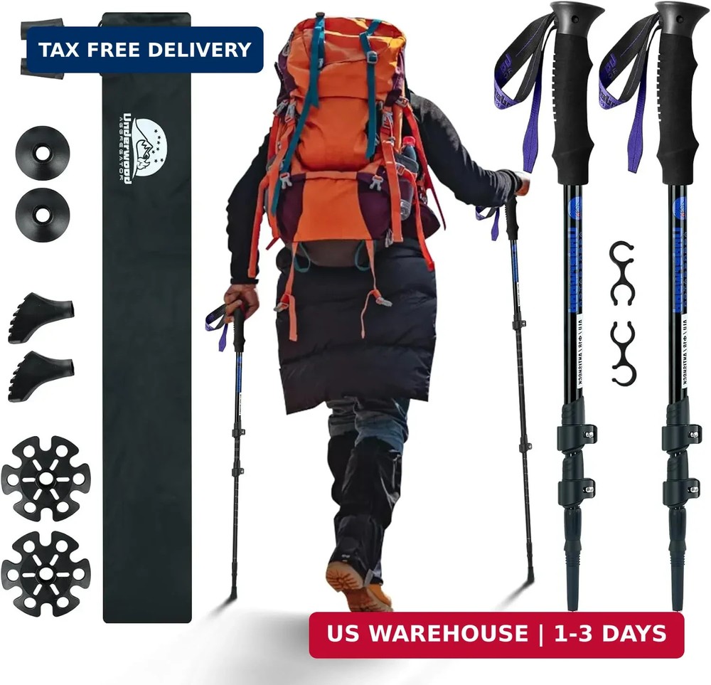 Collapsible Trekking Poles for Hiking 2 Pack – Adjustable Aluminum Hiking Poles,