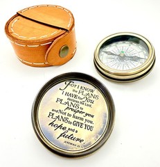 Jeremiah 2911 Engraved Brass Compass Leather Case Christian Baptism Gift