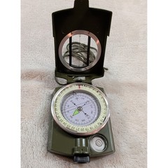 Military Prismatic Sighting Compass Olive Green Metal Hiking Survival Gear Pouch