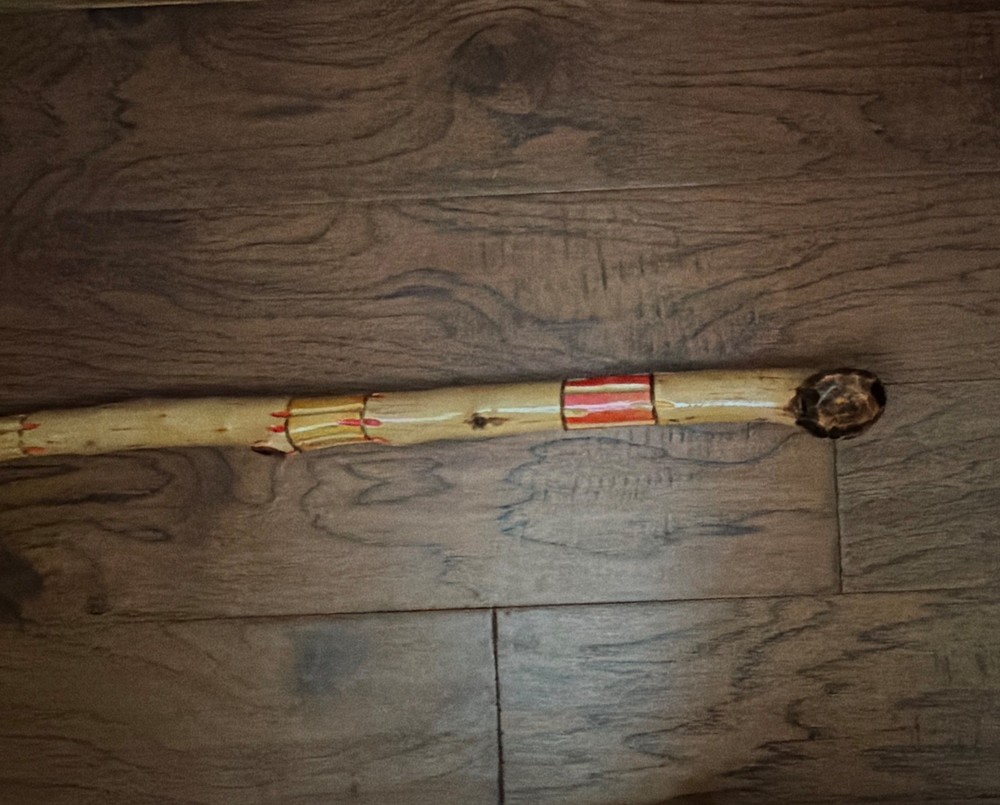 vintage Mexican folk art canes from the 1930s to 1950s, handmade red , brown