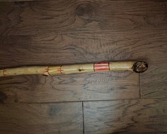 vintage Mexican folk art canes from the 1930s to 1950s, handmade red , brown