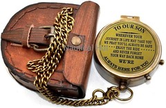 To Our Son Always Here For You Brass Antique Compass With Leather Case Gift