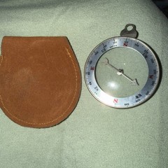 Vintage 1950s Compass Deluxe Glass Compass with Original Leather Belt Pouch