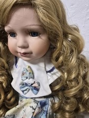 Porcelain Doll Girl 42cm Long Curls Collectors Condition Dress Complete