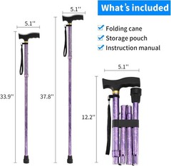 Lightweight Adjustable Folding Walking Cane with T-Handle, 5-Level Height