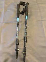 Pair Carbon Adjustable Trekking Poles Black Blue Foam Grip Wrist Straps