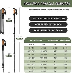 100% Carbon Fiber Hiking Trekking Poles Ultra Strong Carbon Hiking Sticks W/
