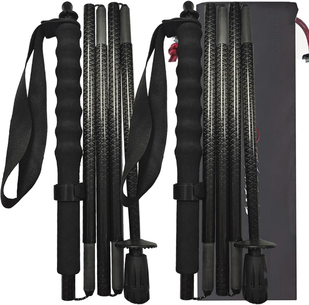 Lightweight Carbon Fiber Trekking Poles, Foldable 2-Pack, Straight Grip