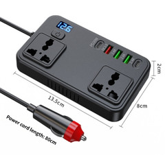 150W Compact Car Inverter 13.5x8x2cm Black ABS Housing 7 USB Charging Ports
