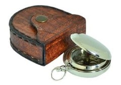 Vintage Brass 2″ Push Button Pocket Compass Set of 2 with Leather Case