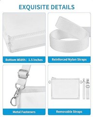 Clear Bag for Stadium Events, Clear Purse with Detachable Strap, Sports White
