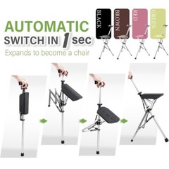 STEP2GOLD Ta-Da Chair, Portable Trekking Hiking Pole – 33.4″ Black, NOB